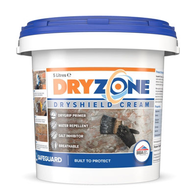 Dryshield Cream (5L) Dryzone SystemInternal Salt-Resistant Masonry Primer For Rising DampBreathable One-Coat Cream For Walls from B&Q