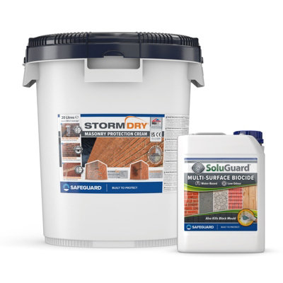 Stormdry Masonry Waterproofing Cream 20L + Soluguard BiocideExterior BrickStoneConcrete Waterproofing Sealer Bundle from B&Q