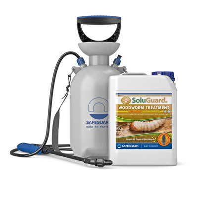 Soluguard Woodworm Treatment (1X5L Clear & Sprayer) Ready For Use & Pump Action Pressure Sprayer.  Solvent-Free Woodworm Killer. from B&Q
