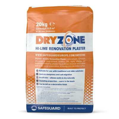 Dryzone Hi-Lime Renovation Plaster 20KgBreathable Natural Lime Plaster For Damp WallsControls Salt Migration from B&Q