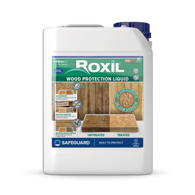 Roxil Wood Waterproofing Liquid (5L Clear) Wood Preserver Outdoor, Wood Sealer For Decking, Fence, Sheds And Furniture 5L