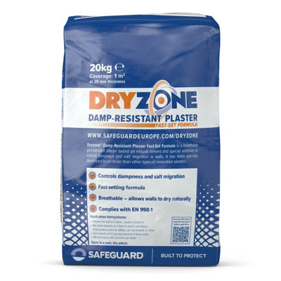 Dryzone Fast-Set Plaster (20Kg) - Breathable Cement-Based Plaster For Salt & Damp Walls. Ideal After Rising Damp Treatment 20Kg