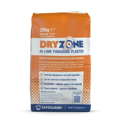 Dryzone Hi-Lime Finishing Plaster 20KgBreathable Lime Finish For Internal & External Walls. For Use After Rising Damp Treatment from B&Q