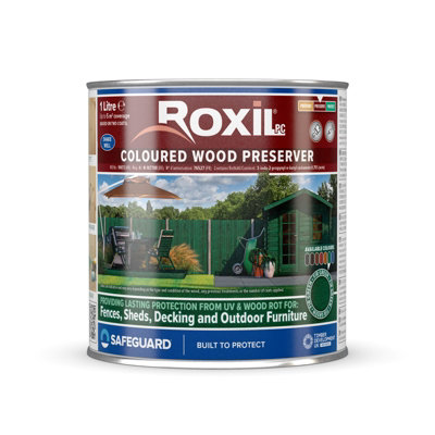 Roxil Wood Stain Preserver (1L Fir Green)5 Year Protection For Indoor & Outdoor DeckingFenceShedFurniture.5 M Coverage from B&Q