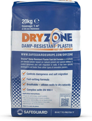 Dryzone Fast-Set Plaster (20Kg X 5 Pack) Breathable Cement-Based Plaster For Salt & Damp Walls. Ideal After Rising Damp Treatment from B&Q