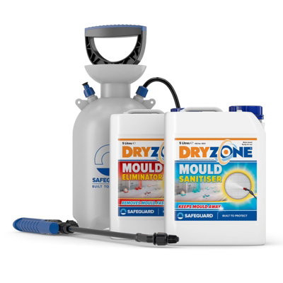 Dryzone Mould Remover Prevention Kit(2X5L & Sprayer) Black Mould & Mildew Remover On WallBathroomKitchenCeilings Shower from B&Q