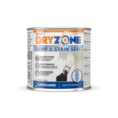 Dryzone White Stain Seal & Damp Proof Paint (500Ml, White) - Block Damp, Mould & Stains In One Coat On Plaster, Brick, Cement, Stone Interior Surfaces 5060132769164 - Image 5
