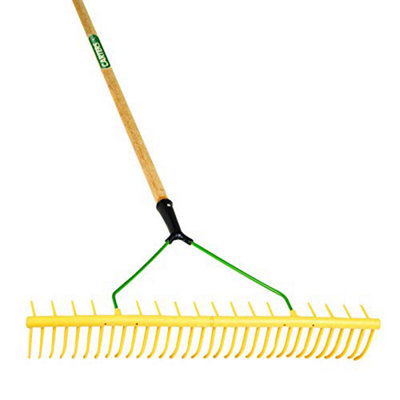 PegdevPdlProfessional 32-Tooth Landscaping Polypropylene Rake With Hardwood HandleHeavy Duty For Soil Grass Sand Leaves