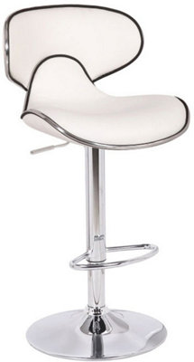 Lamboro White Carcaso Single Kitchen Bar Stool, Chrome Footrest, Height Adjustable Swivel Gas Lift, Breakfast Bar & Home Barstool, 12Kg