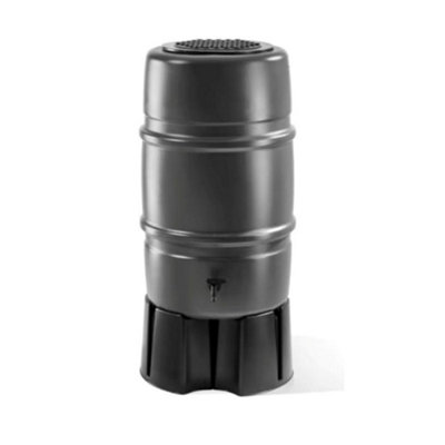 Harcostar 168L Standard Water Butt KitGrey Recycled HdpeInc StandHose Coupler TapDiverter & Child Safe Lid from B&Q