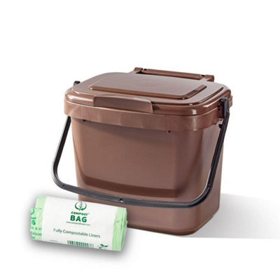 B&Q -  5L Brown Kerbside Recycling CaddyKitchen & Household Waste BinIncludes A Pack Of 25 Bin Liners