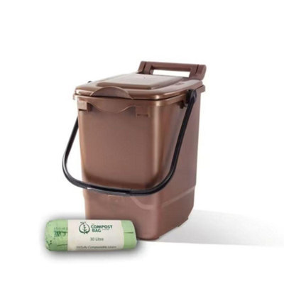 B&Q -  23 L Brown Kerbside Recycling CaddyKitchen & Household Waste BinIncludes A Pack Of 25 Bin Liners