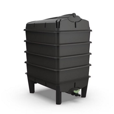 Original Wormery Tiger Wormery 4 Tray Vermicomposting SystemBlackIncludes Lime MixCoir Block & Fine Mesh4-Tray Kit from B&Q