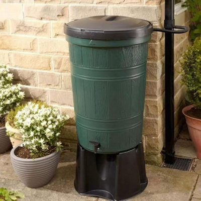 200L Rainwater Harvesting Water Butt Stand Diverter Kit -Green from B&Q