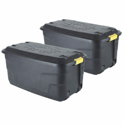 Original Organics 190L Heavy Duty Plastic Storage Box With Wheels And Lockable LidBlackSet Of 2 from B&Q
