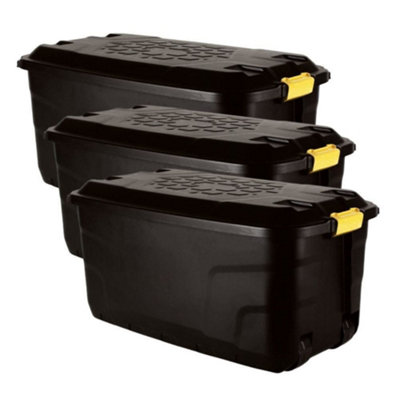 Original Organics 190L Heavy Duty Plastic Storage Box With Wheels And Lockable LidBlackSet Of 3 from B&Q