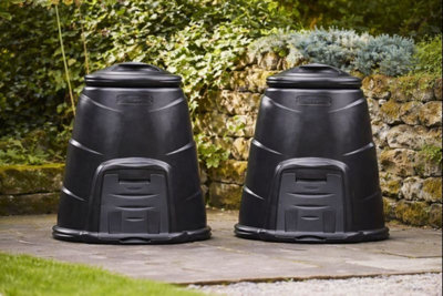 Original Organics Twin Pack 220L Black Recycled Plastic Garden Composter Bins With Front Hatch & Windproof Lid from B&Q