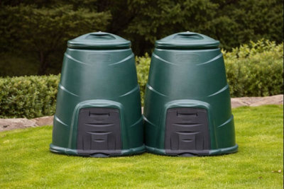 Original Organics 2 Pack 220L Green Recycled Plastic Garden Composter Bins With Front Hatch & Windproof Lid from B&Q