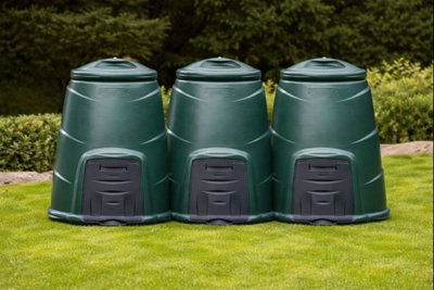 Original Organics 3 Pack 220L Green Recycled Plastic Garden Composter Bins With Front Hatch & Windproof Lid from B&Q