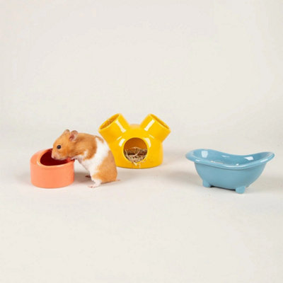 Scruffs Pet Colours Ceramic Set - House, Sand Bath & Food Bowl Small
