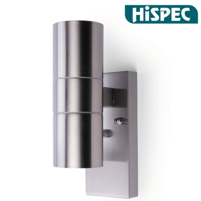 Hispec Up Down Exterior Wall LightMains Powered With PhotcellStainless Steel from B&Q
