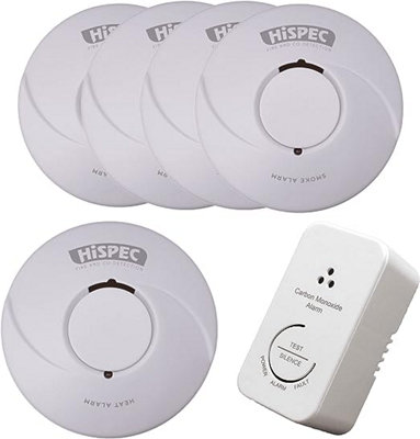 Hispec Wireless Interlinking 10 Year Sealed Battery Kit ( Scottish And English Legislation Compliant) - 4 Smoke, 1 Heat, 1 Carbon