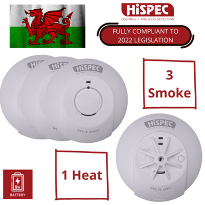 Hispec Mains Powered Smoke Alarm And Heat Detector Kits With 9V Battery Backup: 3 Smoke/1 Heat from B&Q