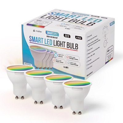 Hispec Smartspec Smart Bulb 4Pack, Wifi Led. Works With Alexa, Google Home, Apple Home. Colour Changeable. Smart Ack Matter Gu10 Light