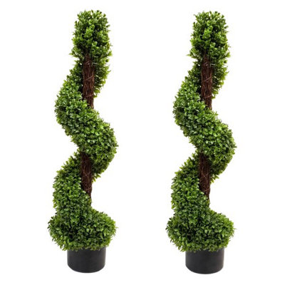 Greenbrokers 2 X Artificial Boxwood Spiral Trees In Black Pot 90Cm/3Ft from B&Q