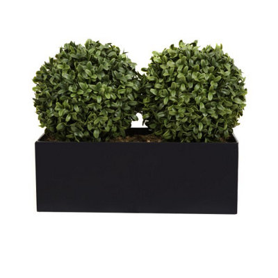 GreenBrokers (Window Box) 35Cm Double Boxwood Topiary Balls In Black Tin Planter from B&Q