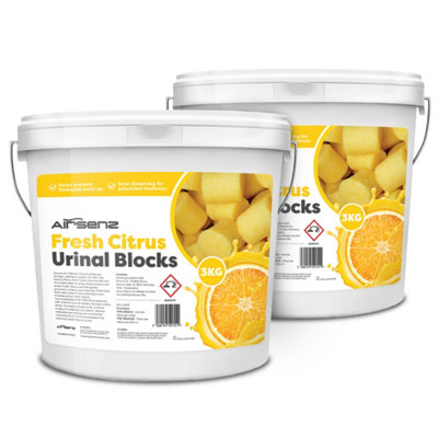 Airsenz Urinal Blocks 3Kg Buckets X 2 Fresh Citrus FragranceTrough Or Urinal Use (Yellow Blocks) from B&Q