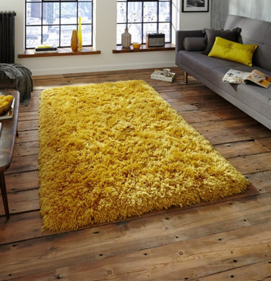 Yellow Thick Shaggy Handmade Plain Easy To Clean Rug For Bedroom Dining Room And Living Room-60Cm X 120Cm from B&Q