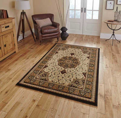 B&Q Traditional Easy To Clean Bordered Floral Rug For Dining Room-160Cm X 230Cm Cream