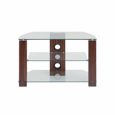 TTAP Vision 2 Shelf Walnut TV Stand 800mm - Wood Effect Legs - Clear Glass Shelves - Max 70kg Top Shelf - Image 4