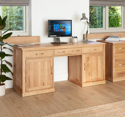 Baumhaus Mobel Oak Large Hidden Office Twin Pedestal Desk from B&Q