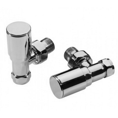 Designer Bathroom Radiator Valves Chrome Towel Rail Pair - Angled - Image 4