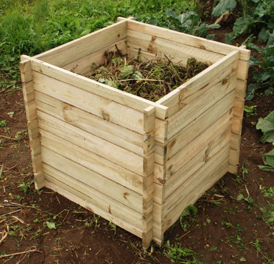 B&Q -  Outdoor Wooden Compost Bin 373 Litre Composter With Slatted Design 73Cm