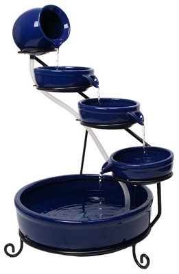 Primrose Blue Ceramic Outdoor Solar Water Feature With Battery Backup And Lights By Solaray 55Cm from B&Q