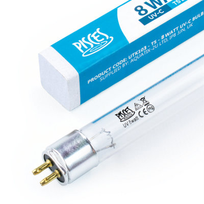 B&Q -  8W Watt T5 Replacement Uv Pond Bulb Spare Uvc Lamp Light For Filter Ultraviolet 2 Pin Linear Uv-C Tube 303mm G8T5