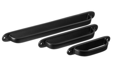 The Foundryman 4.75 Inch Classic D-Shaped Solid Brass Cabinet Handle With Backplate And Black Powder Coat from B&Q
