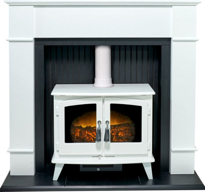 Adam Oxford Stove Fireplace In Pure With Woodhouse Electric Stove, 48 Inch White