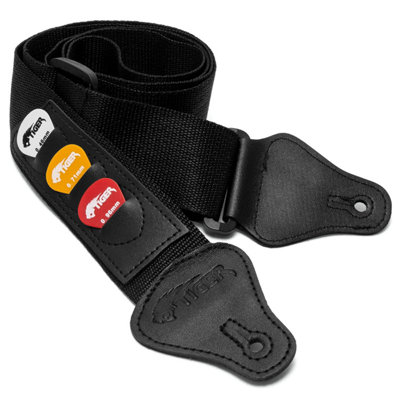 Tiger STP4-BK Guitar Strap with Pick Holders and Picks | For Classical, Electric, Bass and Acoustic Guitars - Black - Image 3