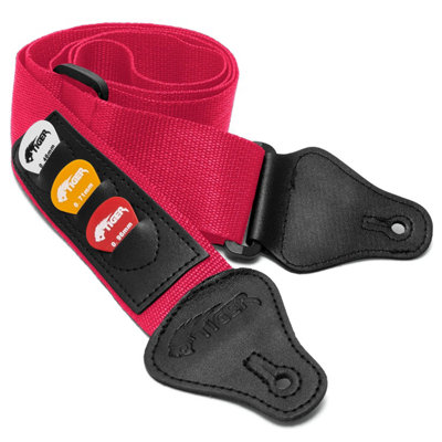 Tiger STP4-PK Guitar Strap with Pick Holders and Picks | For Classical, Electric, Bass and Acoustic Guitars - Pink - Image 3