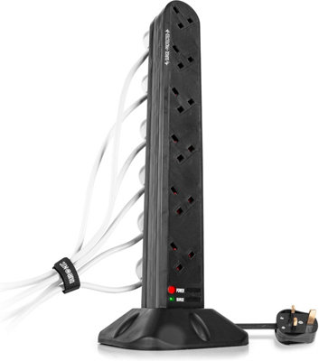 Duronic Surge Protected Extension Lead St12B Black Tower Multiplug Adapter Cord For Uk Plugs 12 Way Multi Outlet Surge Protection from B&Q