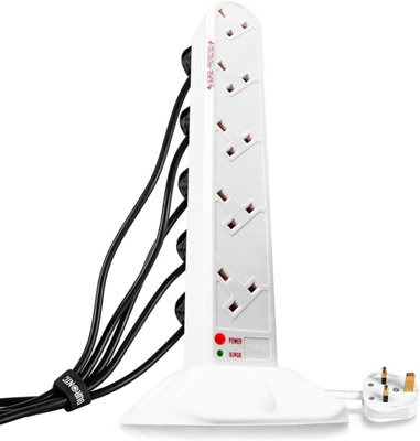 Duronic Surge Protected Extension Lead St10W White Tower Multiplug Adapter Cord For Uk Plugs 10 Way Multi Outlet Surge Protection from B&Q