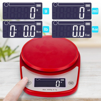 Duronic Ks5000 Rd/ss Digital Kitchen Scale With Bowl, 5Kg, Lcd Backlit Display, Tare Function, 1G Precision - Red