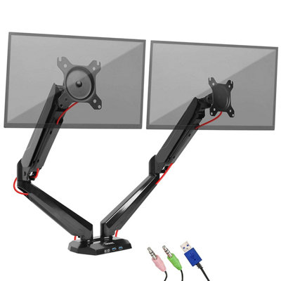 Duronic Dmusb52 2-Screen Monitor Arm With Usb Ports, Desk Clamp, Vesa Brackets, Full Range Of Movement - 8Kg - 13-27 - Black