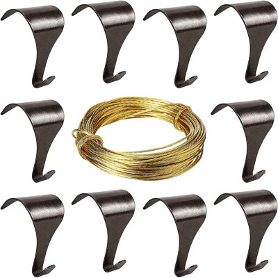 SISI UK Picture Rail Moulding Hook 10Pc Antique Brass Plated Picture Frame Photo Mirror Hangers With 3 Metres Brass Picture Wire from B&Q