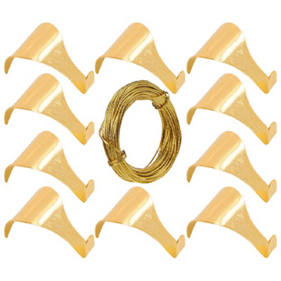 SISI UK Picture Rail Hooks Dado Rail Picture Hooks Brass Plated Moulding Hooks 3.0M Brass Wire For Picture Wall Hanging Decoration 10Pc from B&Q
