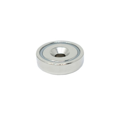 N42 Neodymium Countersunk Pot Magnet 25mm Dia X 8mm Thick X 5mm Countersunk26Kg Pull from B&Q